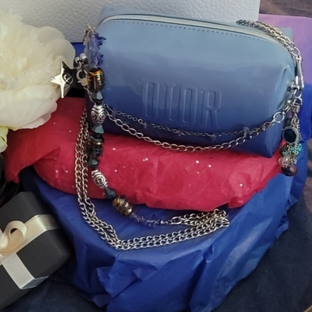 Ombre Blue + Silver Unique Crossbody Chain Purse Small Bag